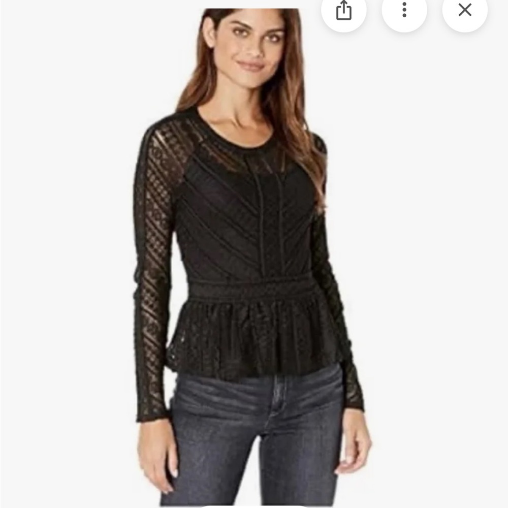 BCBGMaxAzria Black Lace Peplum Blouse